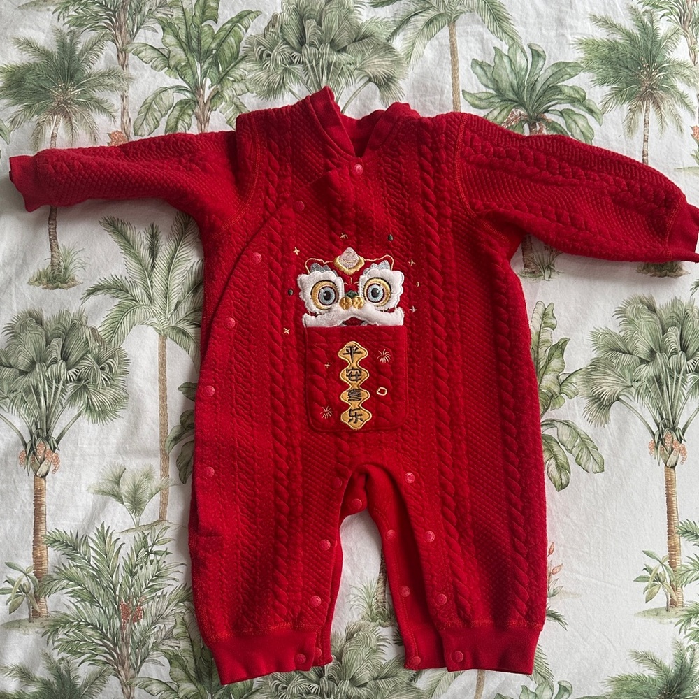 Red Kids One Piece with Embroidered Design